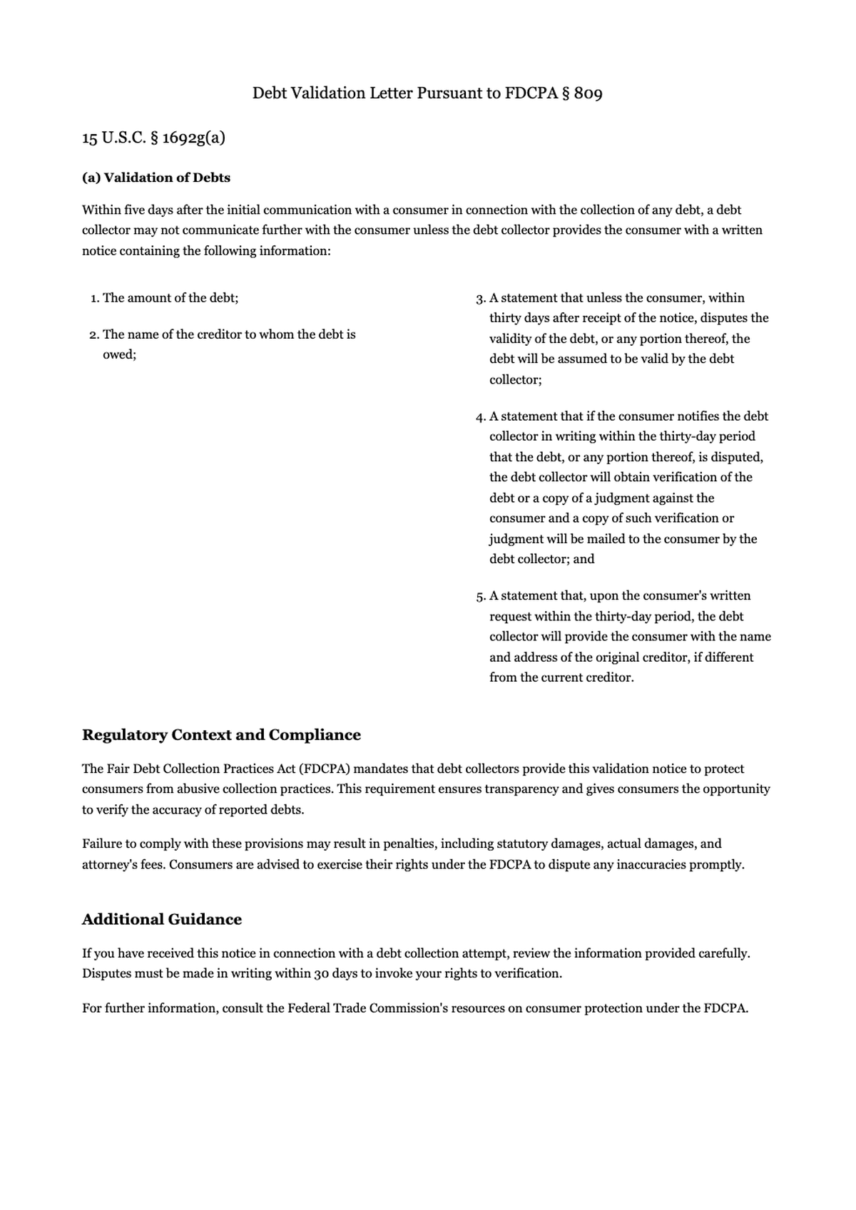 Legal statute text on debt validation requirements under Section 809_variant_2